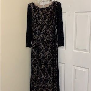 Black lace gown Sz. 14W. Long sleeves. Prom
